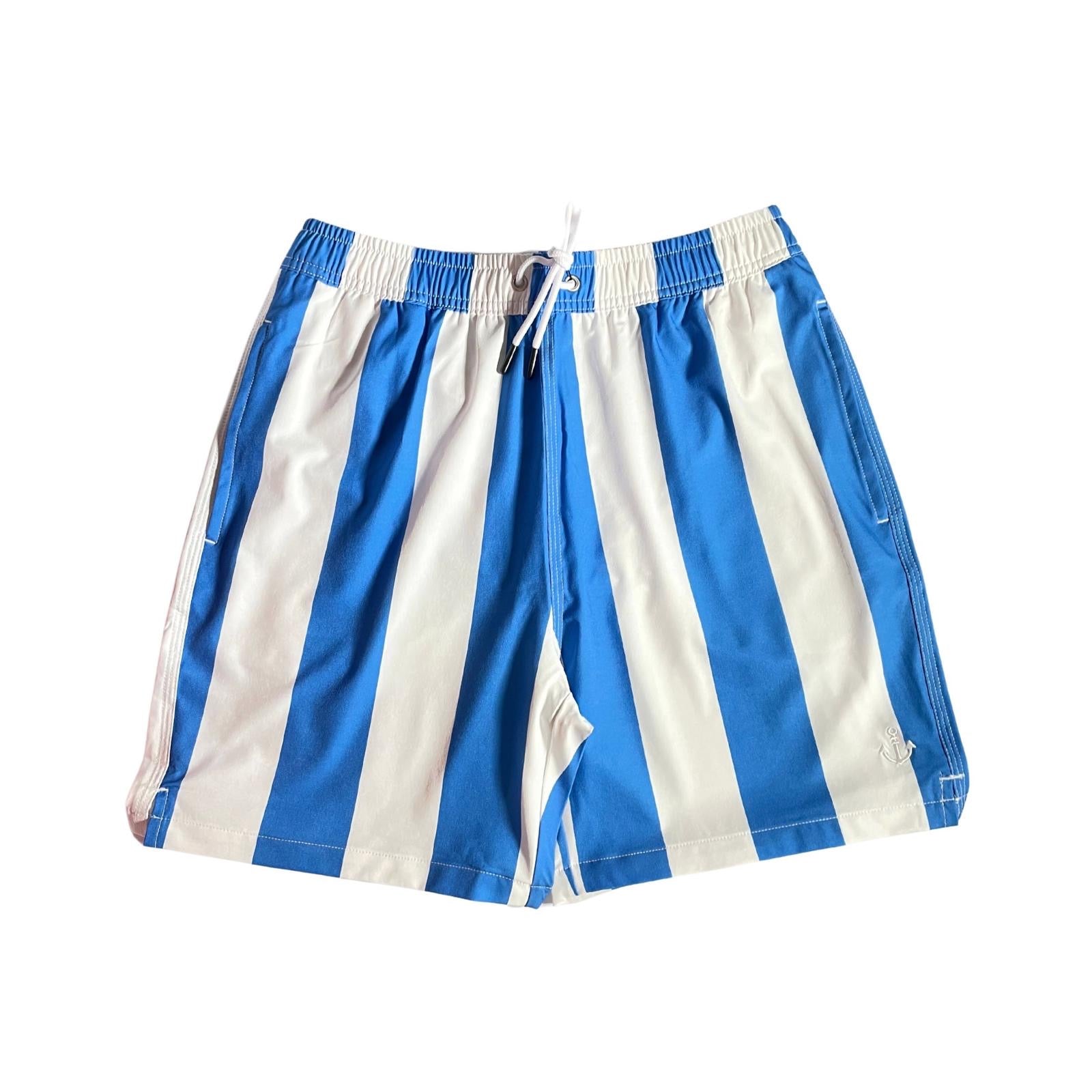 Swim Short with white and blue stripes, quick dry, slim fit