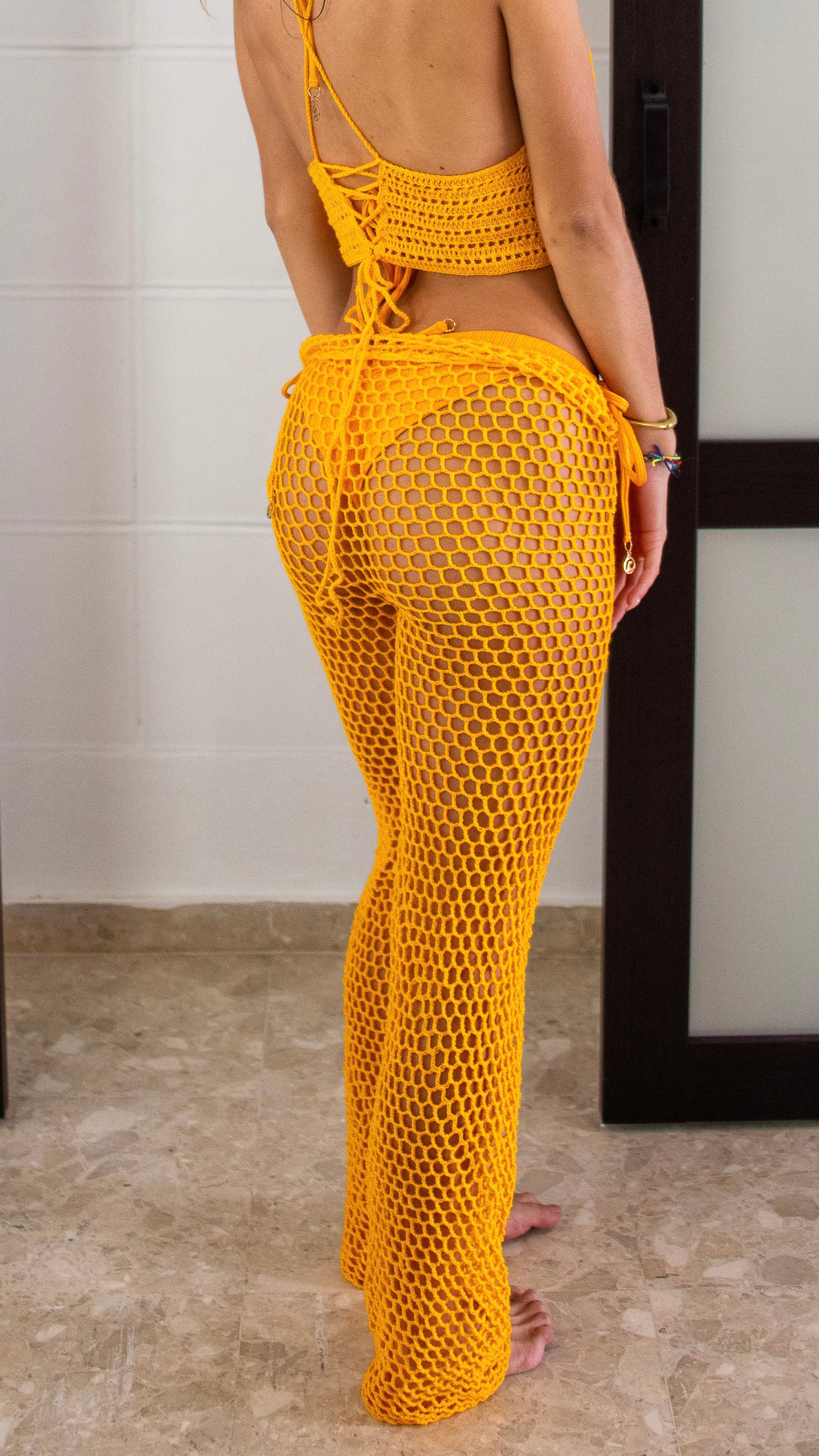 Sunflower Set Crochet / ( Pantalon Largo /Crop Top) Handmade / 💯 Cotton / Varios colores