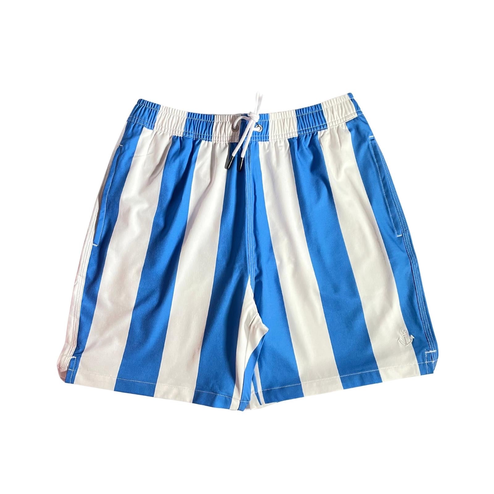 Swim Short with white and blue stripes, quick dry, slim fit 