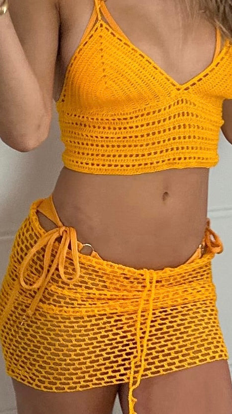Sunny Set (Mini Falda / Crop Top) Crochet Handmade / One Size / Varios Colores
